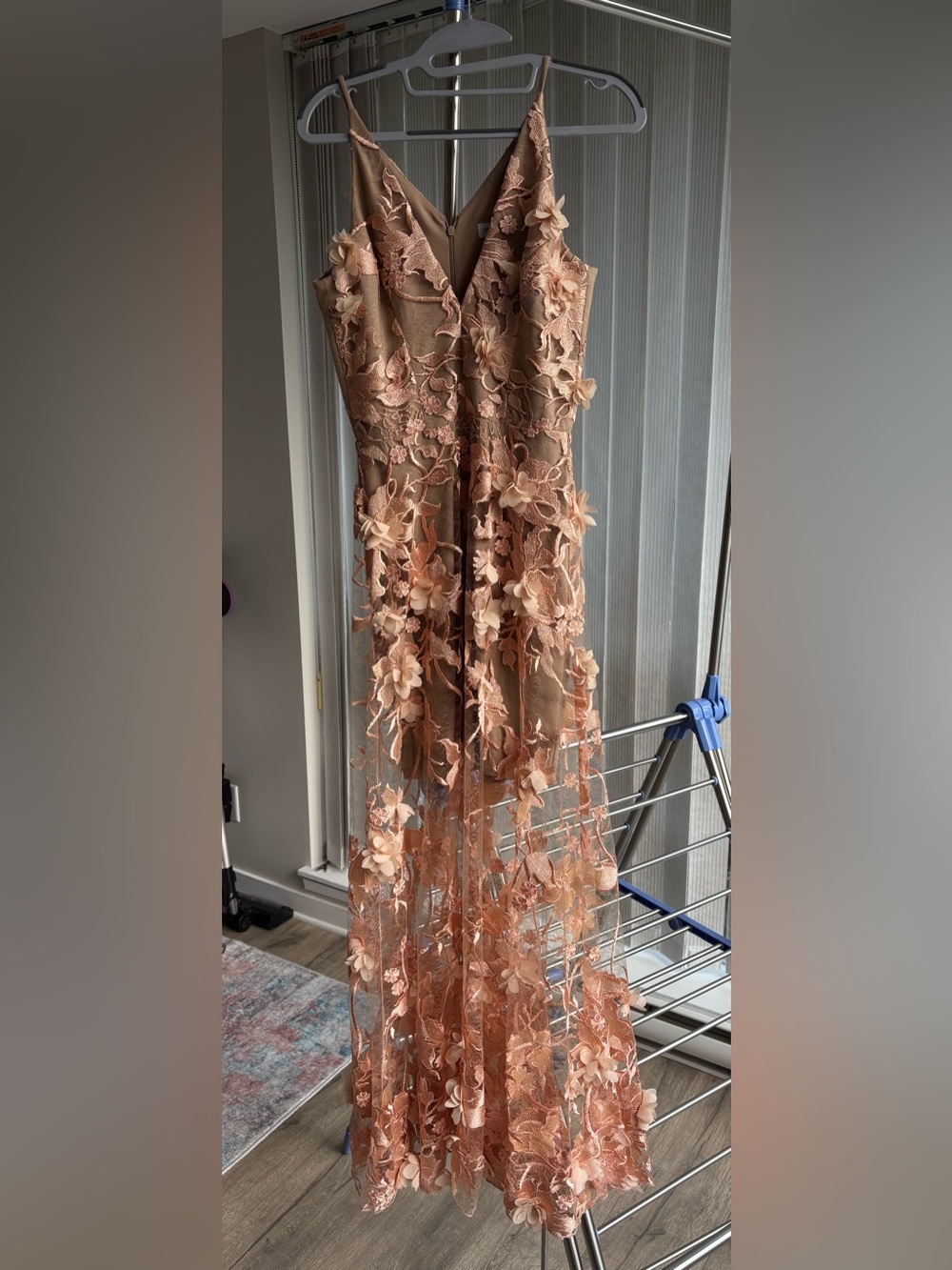 Brand New Dress the Population SIDNEY 3D Floral Evening Gown in Blush Pink XS